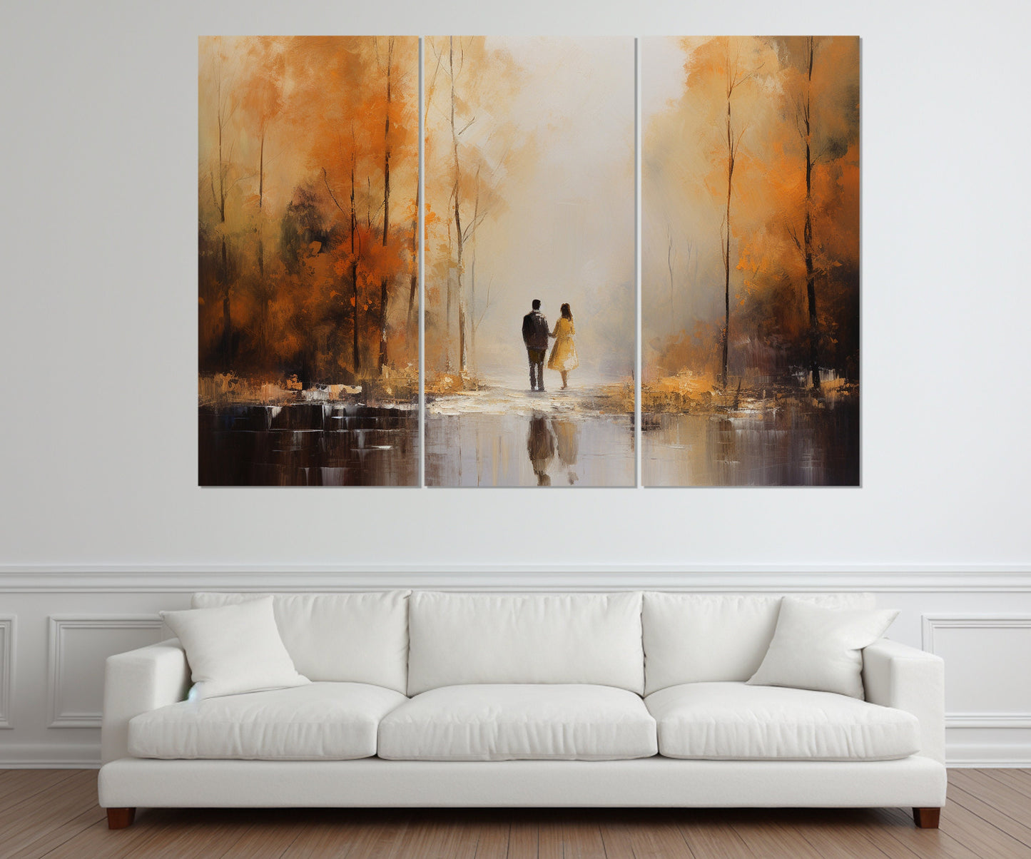 Autumn Forest Canvas Print - Romantic Couple Wall Decor, Ready to Hang Framed Art
