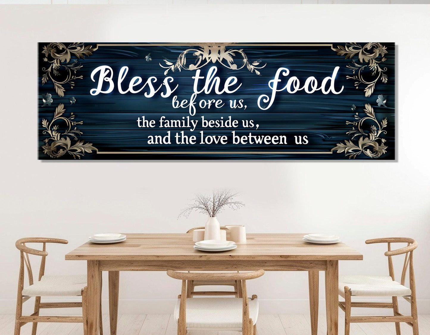 Bless the Food Canvas Print – Family Blessing Print | Framed Canvas Art Kitchen Wall Decor