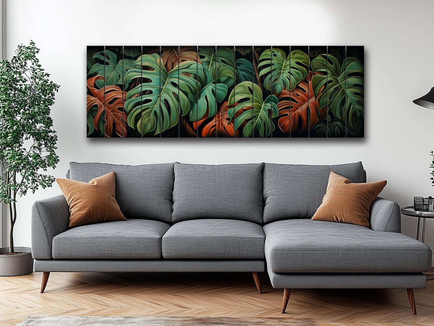 Wood Wall Art – Large Floral Wood Print with Philodendron Leaf Art | Rustic Farmhouse Decor