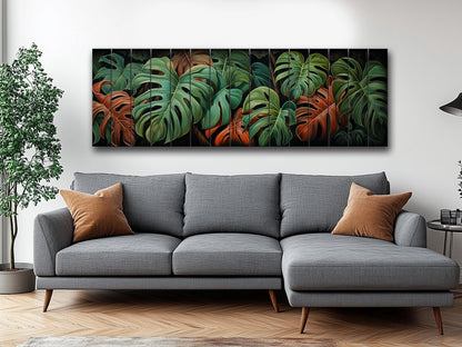 Wood Wall Art – Large Floral Wood Print with Philodendron Leaf Art | Rustic Farmhouse Decor