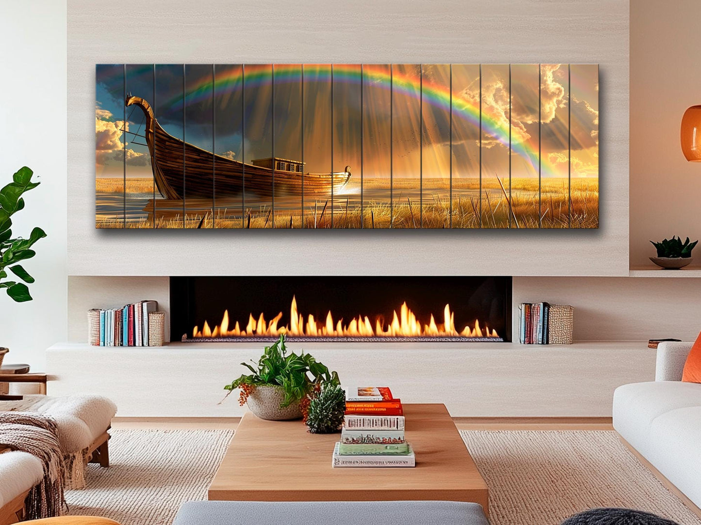 Noah's Ark Wall Art – Natural Wood Plank Print | Rustic Farmhouse Decor
