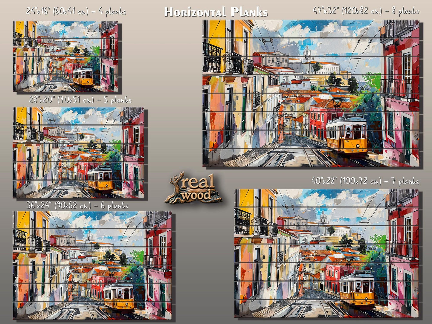 Lisbon Wood Art | Abstract Lisbon Painting Print on Wood – Rustic Wall Decor