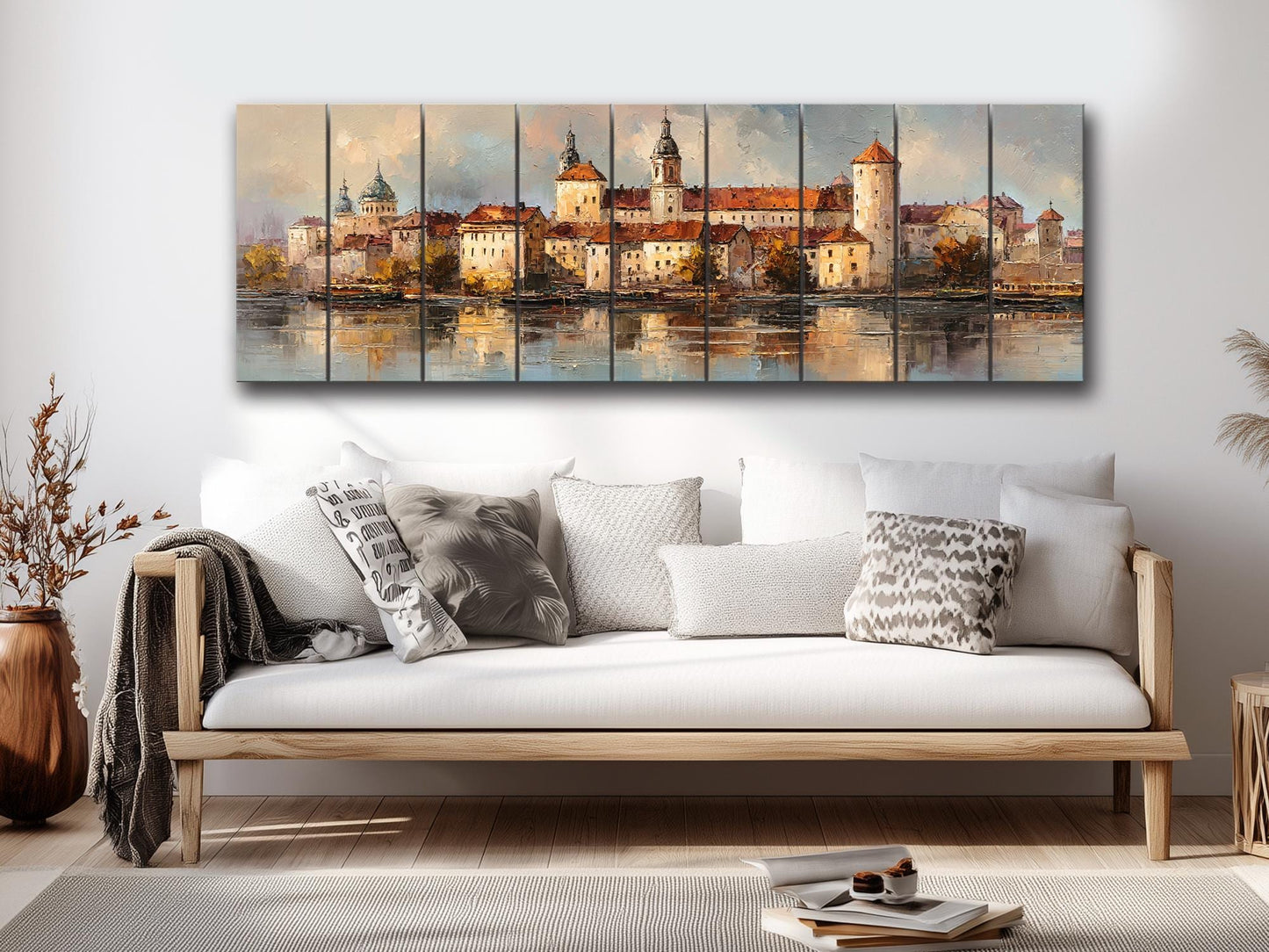 Krakow Skyline Wood Print – Rustic Wall Art With Castle River Painting On Distressed Wood