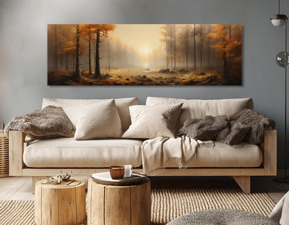 Autumn Forest Canvas Misty Fall Landscape Art - Framed Canvas Print Ready to Hang