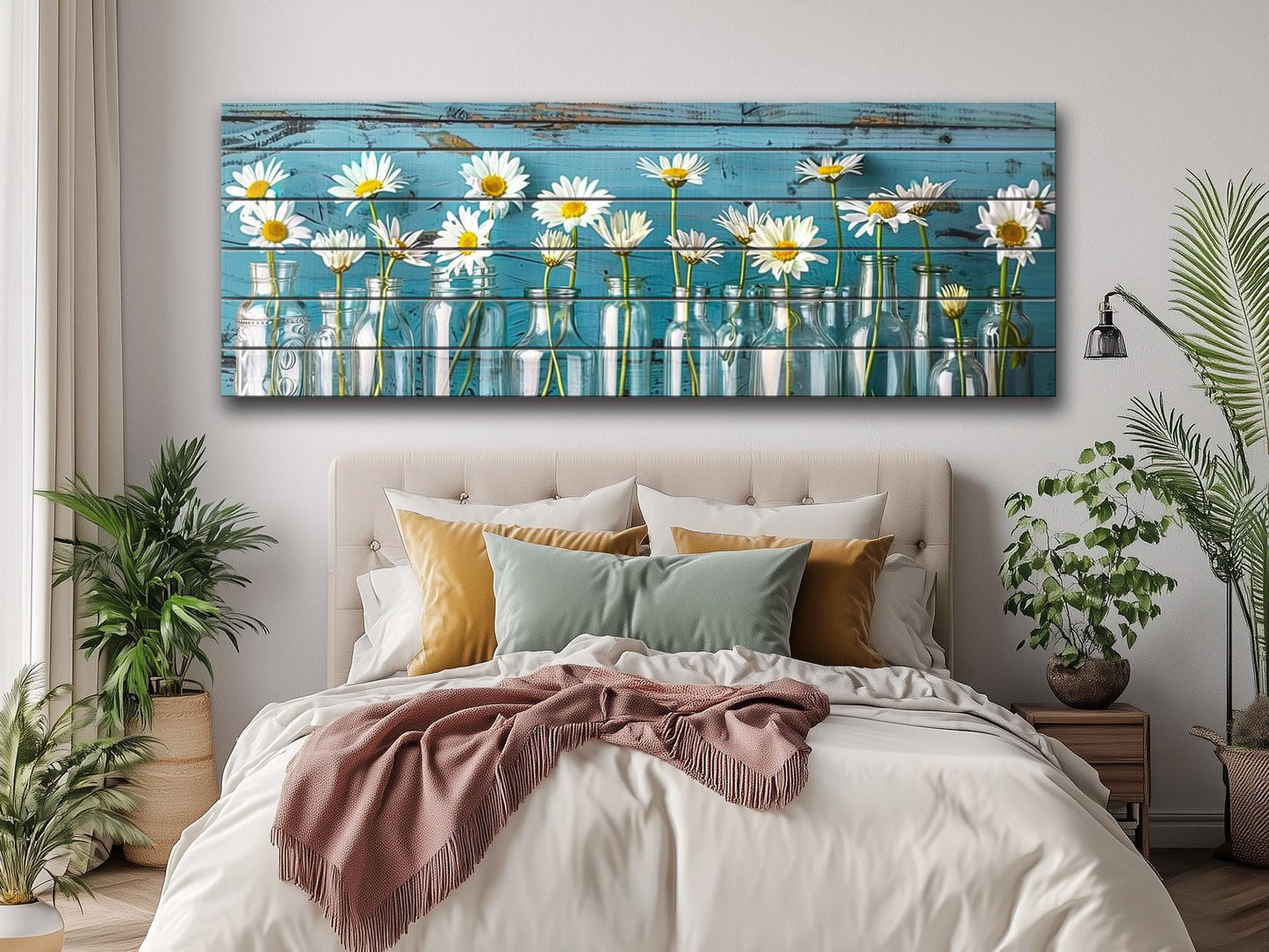 Daisies Wood Print - Rustic Floral Wall Art on Natural Wood with Unique Grain