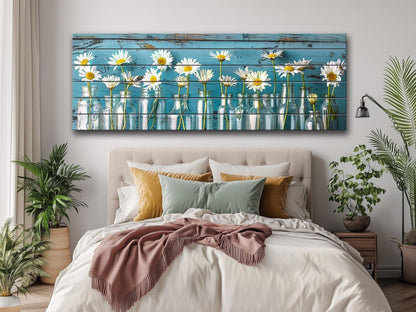Daisies Wood Print - Rustic Floral Wall Art on Natural Wood with Unique Grain
