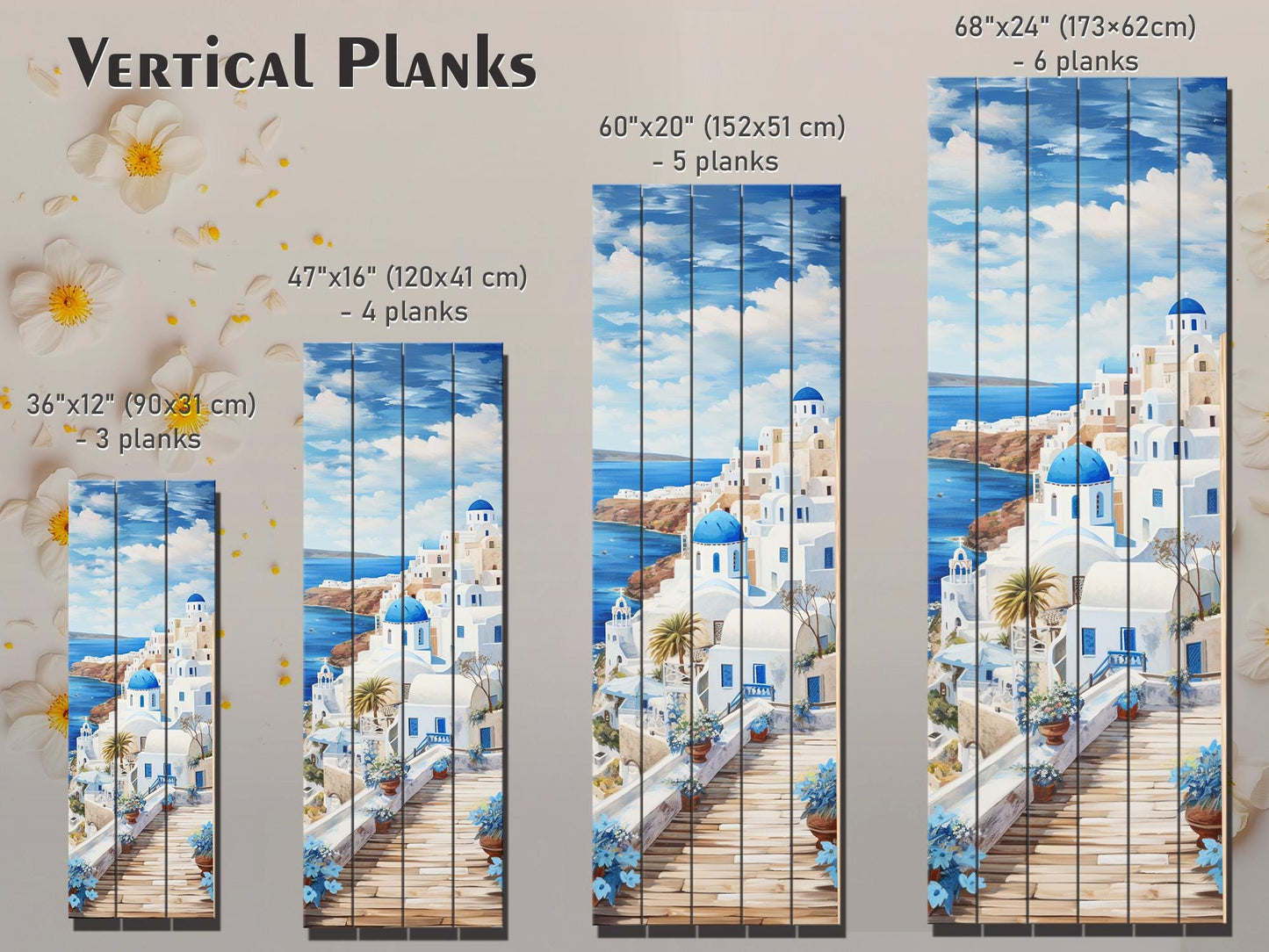 Santorini Wood Art – Abstract Greek Wall Decor Printed on Natural Wood Panel