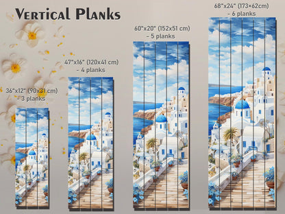 Santorini Wood Art – Abstract Greek Wall Decor Printed on Natural Wood Panel