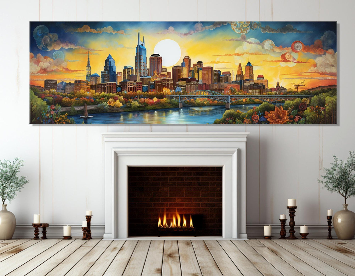 Nashville Canvas Print – Large Abstract City Painting | Framed & Ready to Hang