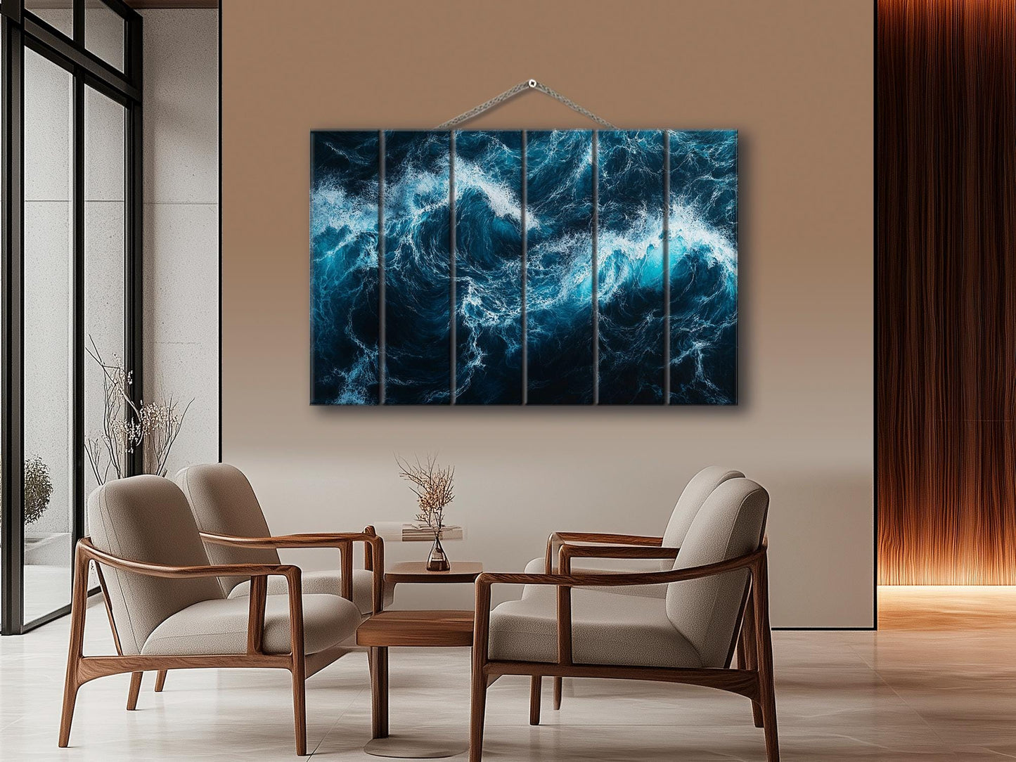Ocean Wall Art – Deep Blue Waves Print on Wood | Rustic Nautical Decor