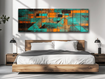Abstract Geometric Print on Natural Wood, Contemporary Home Decor, Framed & Ready to Hang