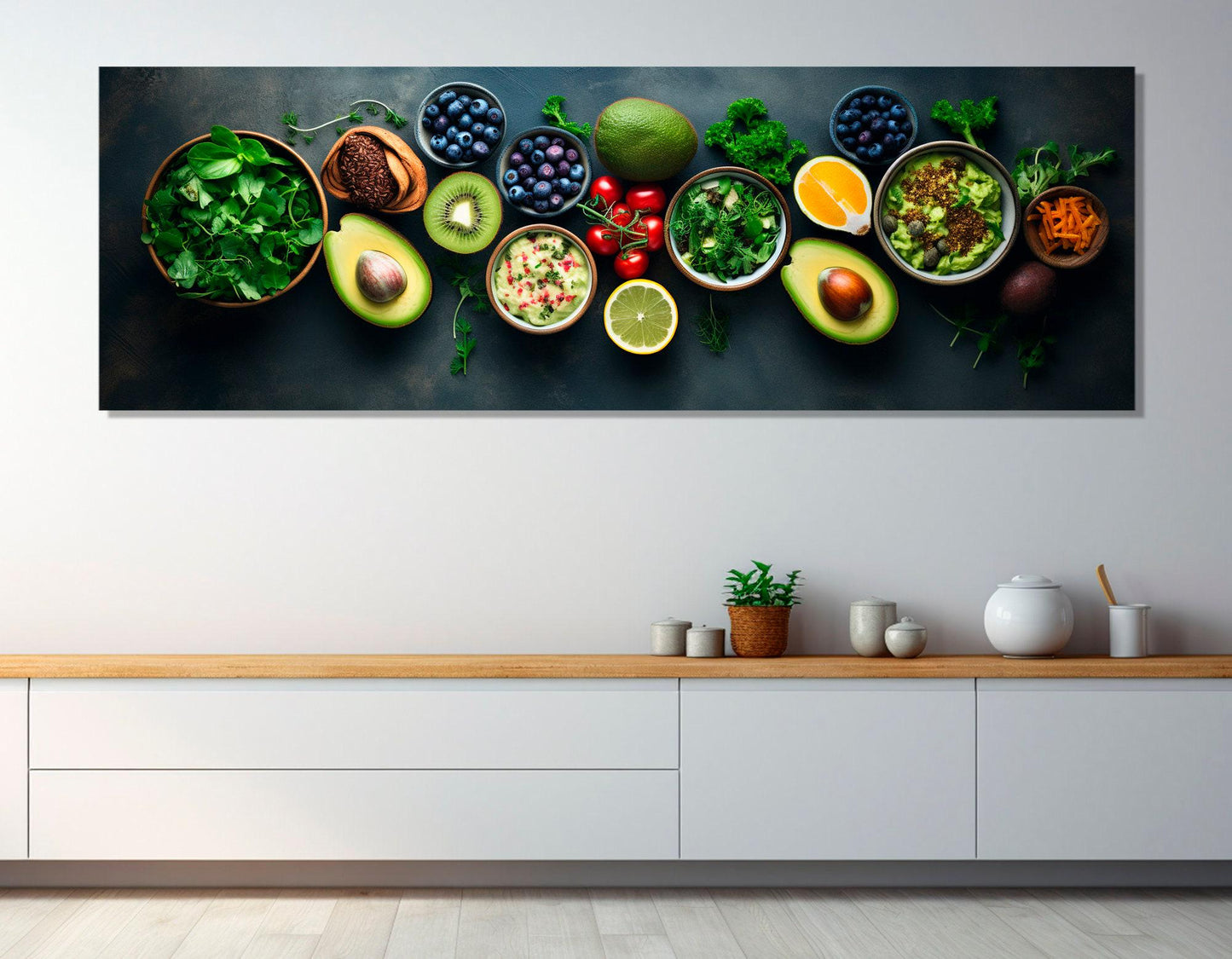 Healthy Food Canvas Print – Modern Kitchen Wall Art | Large Food Painting Ready to Hang