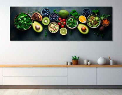 Healthy Food Canvas Print – Modern Kitchen Wall Art | Large Food Painting Ready to Hang