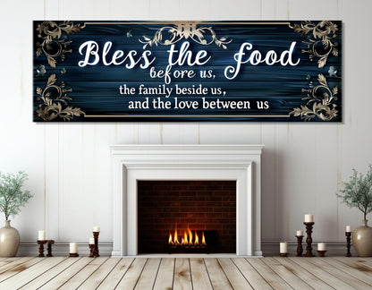 Bless the Food Canvas Print – Family Blessing Print | Framed Canvas Art Kitchen Wall Decor