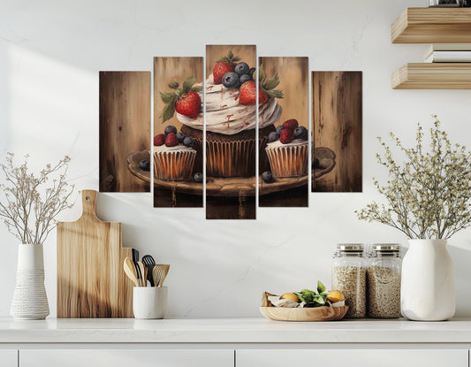 Vintage Cupcake Canvas – Framed Cotton Print | Bakery Wall Decor, Rustic Kitchen Art