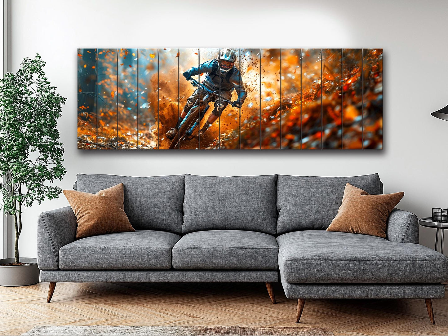 Mountain Biker Print – Natural Wood Wall Art | Outdoor Sports Decor