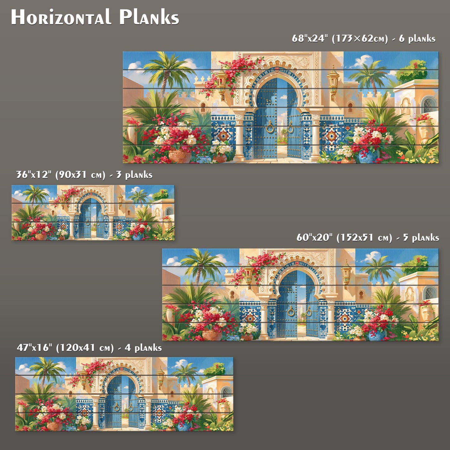 Moroccan Palace Gate Canvas Print, Blue Door Wall Art, Moorish Architecture Painting, Exotic Courtyard Decor