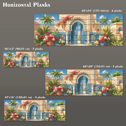 Moroccan Palace Gate Canvas Print, Blue Door Wall Art, Moorish Architecture Painting, Exotic Courtyard Decor