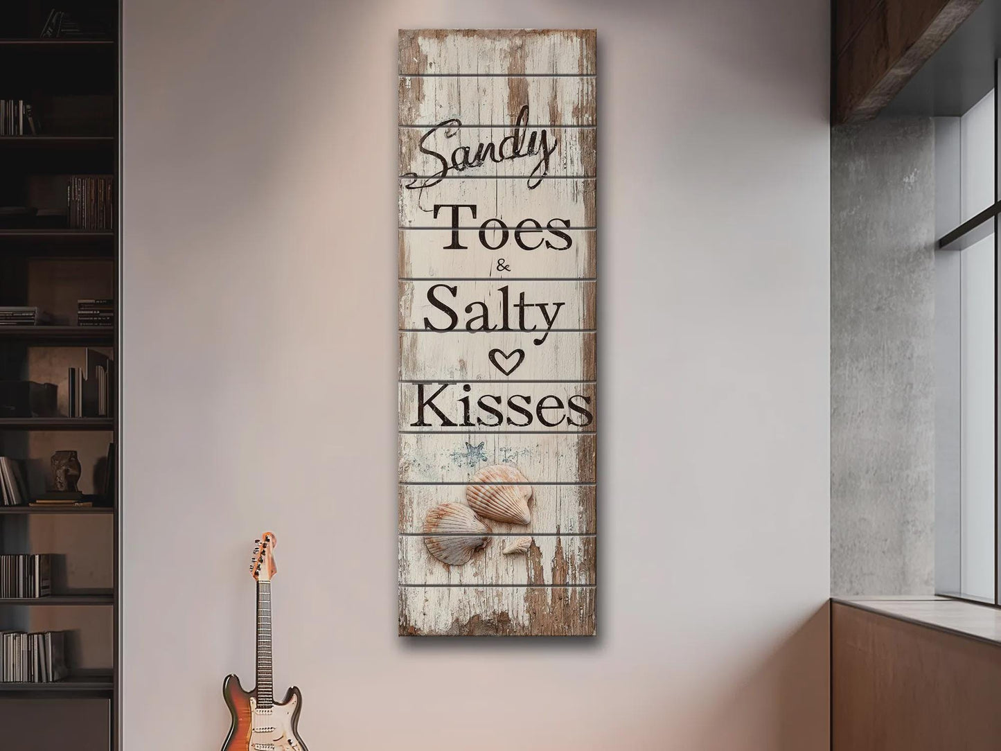 Rustic Beach Wall Art – Sandy Toes & Salty Kisses Coastal Wood Sign Decor