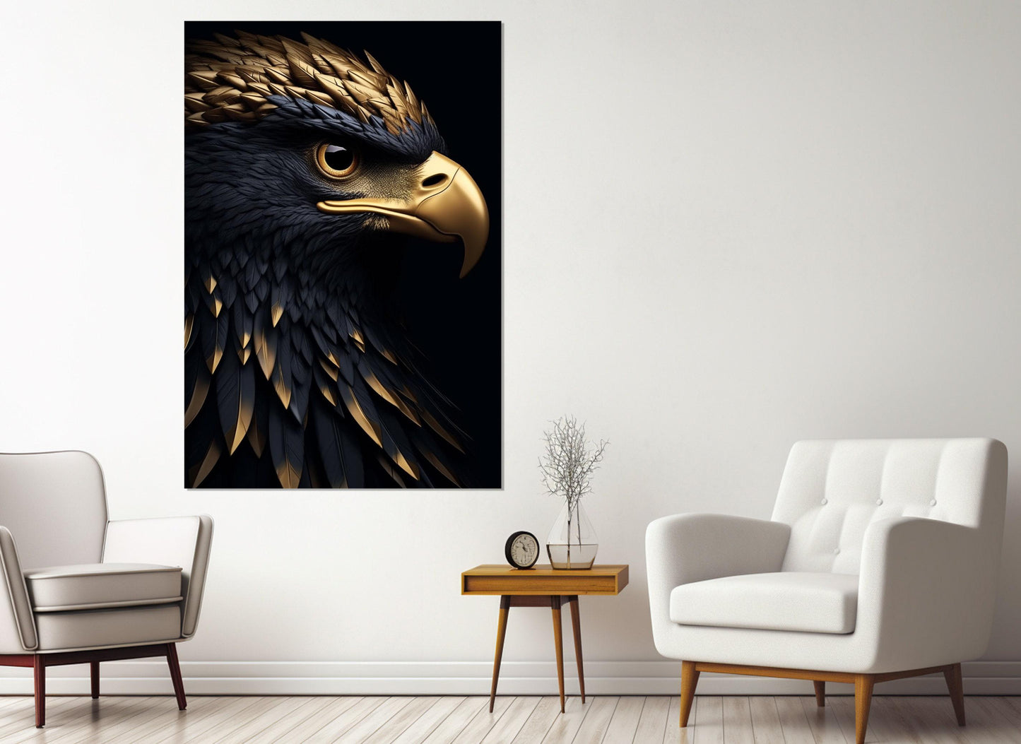 Gold Feathers Canvas Print – Abstract Eagle Art | Framed & Ready to Hang