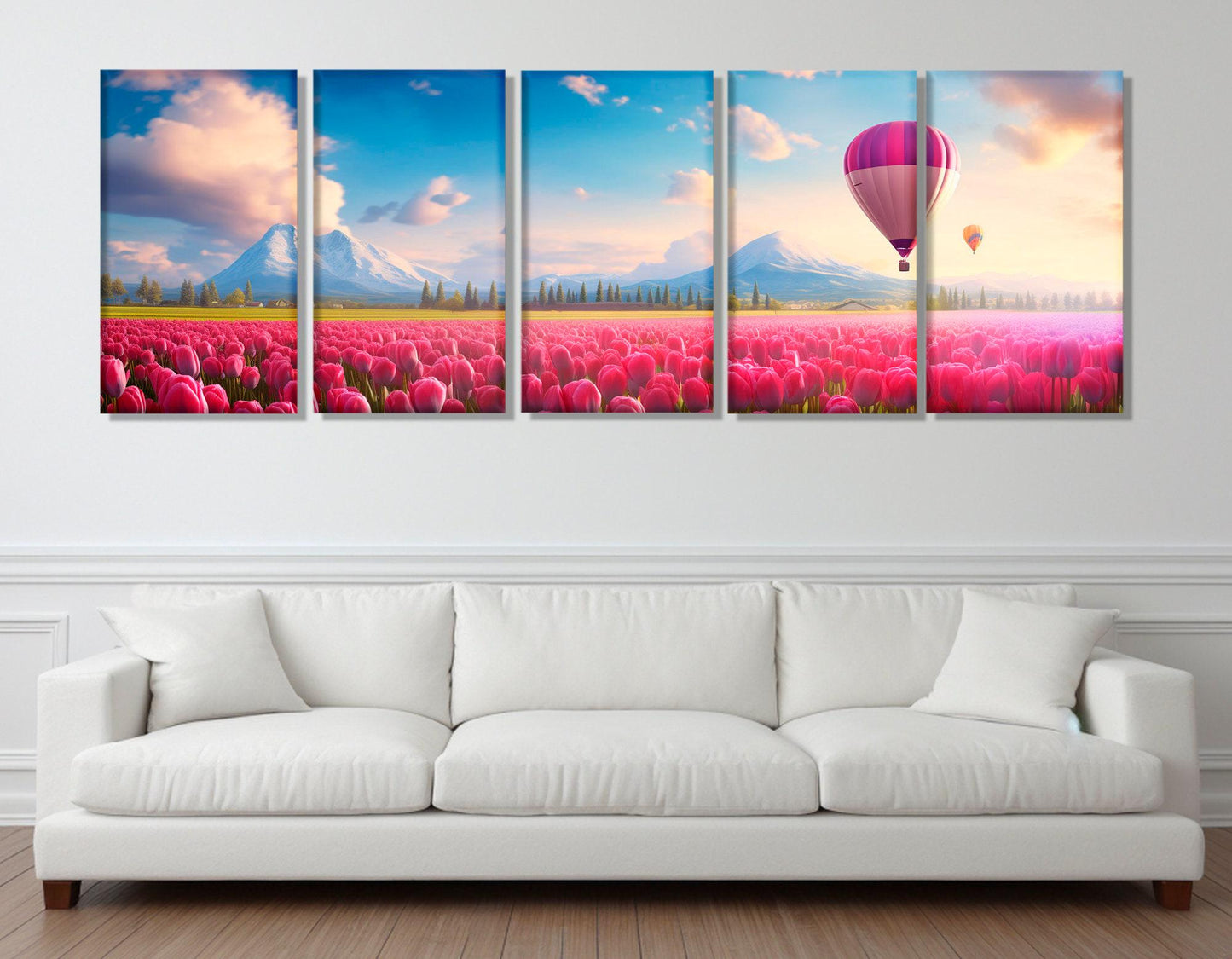 Pink Tulips Canvas Art – Large Panoramic Floral Wall Art | Ready to Hang