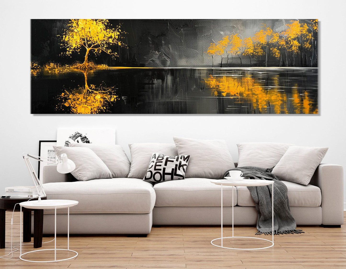 Golden Trees Canvas - Abstract Wall Art | Black Cotton Canvas Print Ready to Hang