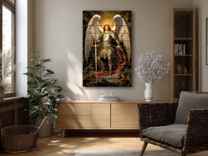 Saint Michael Wall Art – Natural Wood Print | Religious Wall Decor, Ready to Hang