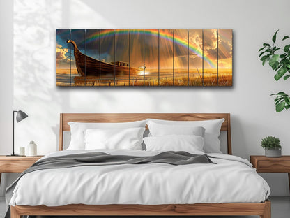 Noah's Ark Wall Art – Natural Wood Plank Print | Rustic Farmhouse Decor