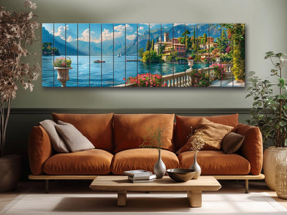 Lake Como Wood Art - Natural Wood Print Landscape Wall Decor on Planks