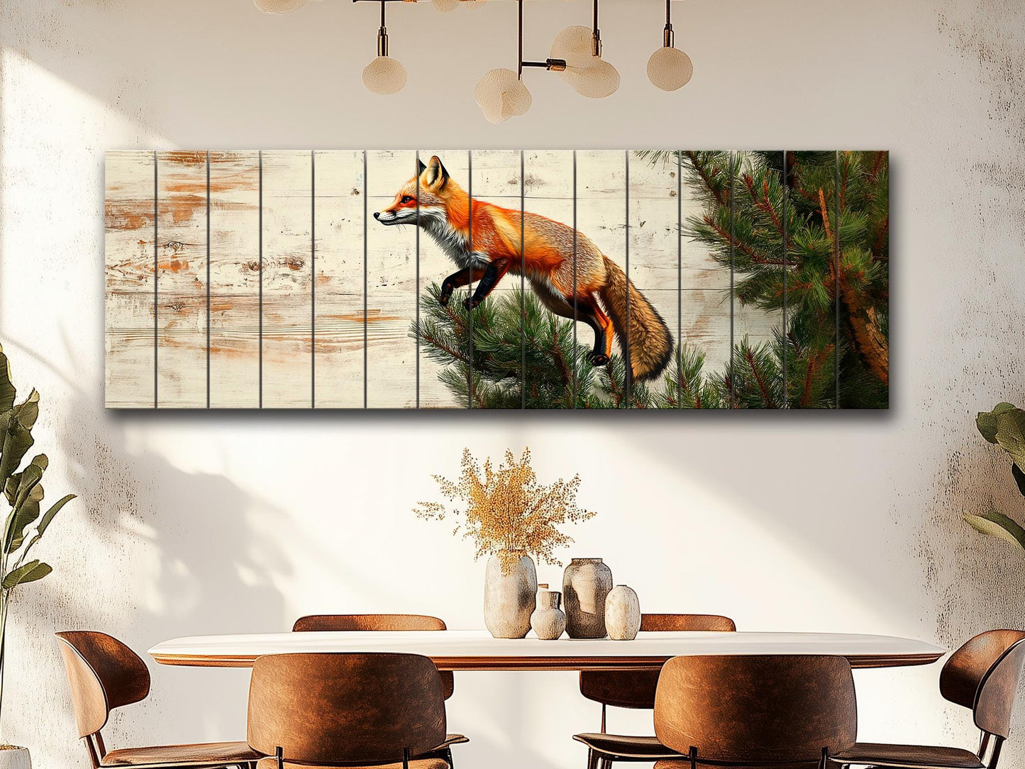 Fox Wall Art – Rustic Wood Wall Art Featuring Fox on Pine Tree Print