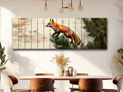 Fox Wall Art – Rustic Wood Wall Art Featuring Fox on Pine Tree Print