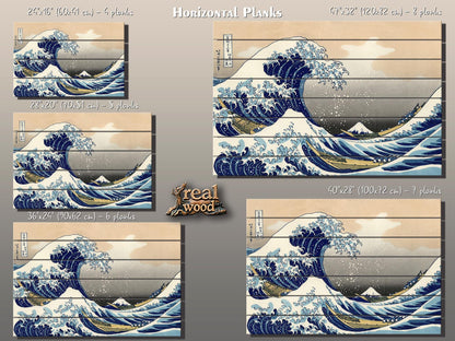 Great Wave Wood Print – Japanese Wall Art | Abstract Sea Waves Wooden Plank Art
