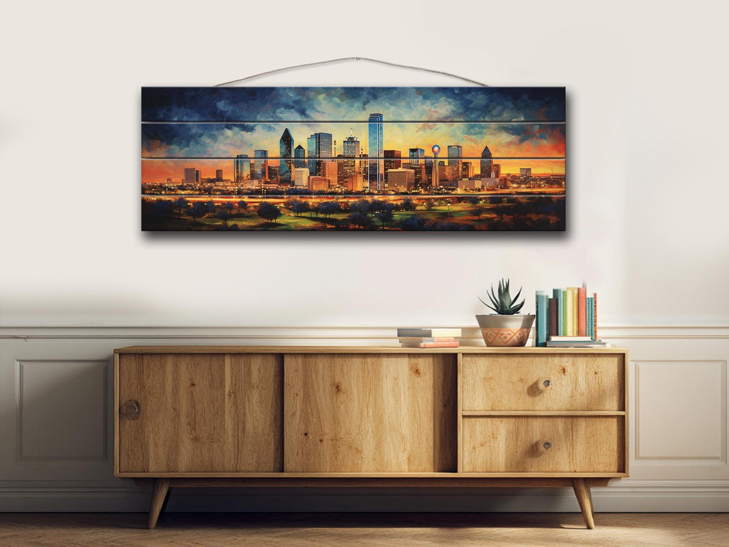 Dallas Wood Wall Art – Rustic Dallas Skyline Art | Abstract Wood Painting Decor