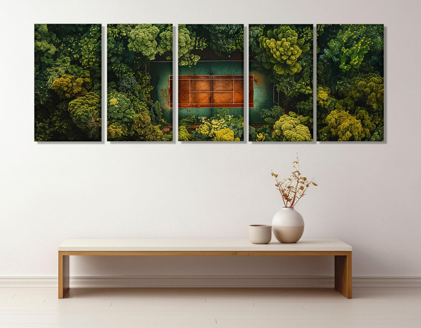 Tennis Court Canvas Abstract Print – Green Forest Wall Art | Framed & Ready to Hang