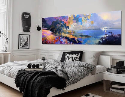 Large Abstract Nature Painting Canvas Print - Cubism Impressionist Wall Art, Framed