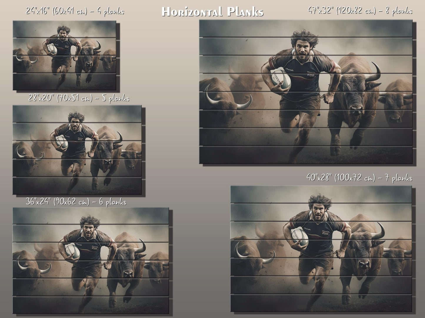 Rugby Wall Art – Abstract Rugby Painting on Natural Wood | Rustic & Modern Decor