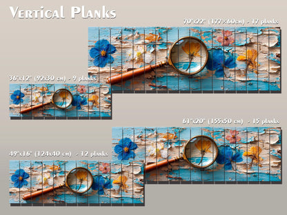 Pressed Flowers Wood Print – Rustic Nature Art on Blue Peeling Paint Wood Planks