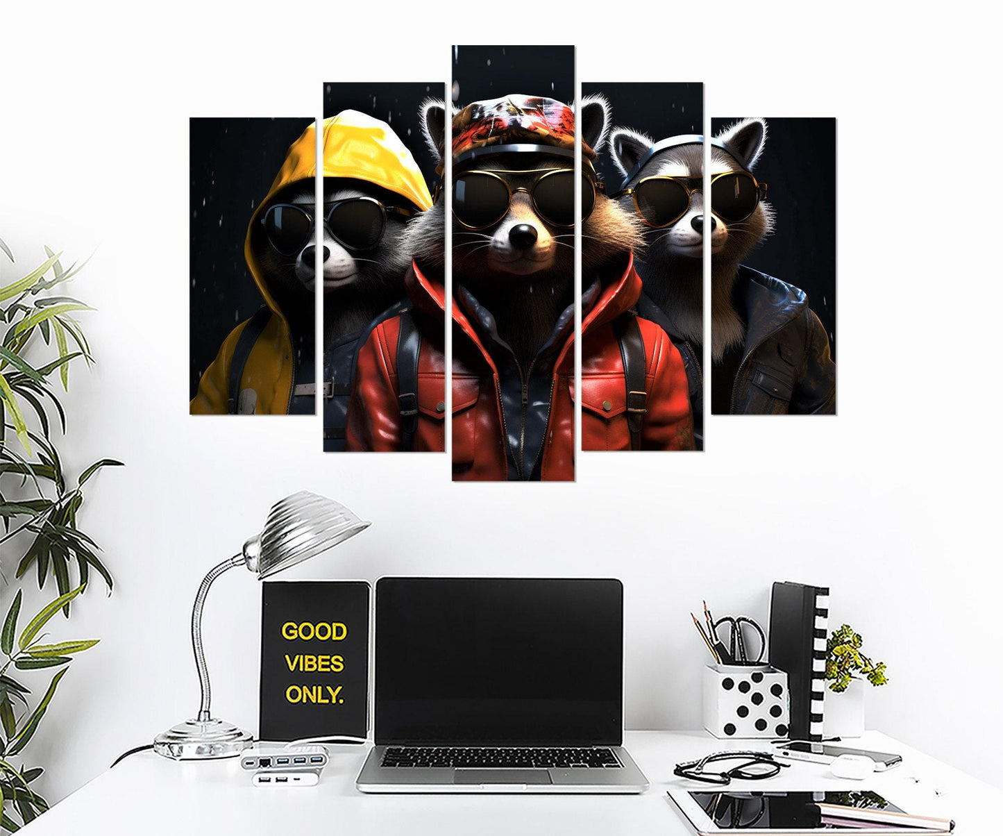 Raccoons Canvas Print – Cool Raccoons Poster in Leather Jacket Art | Ready to Hang