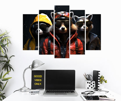 Raccoons Canvas Print – Cool Raccoons Poster in Leather Jacket Art | Ready to Hang
