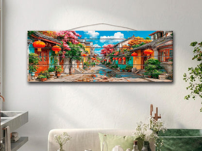 Old Shanghai Wood Wall Art, Chinese Street Scene Print on Wood