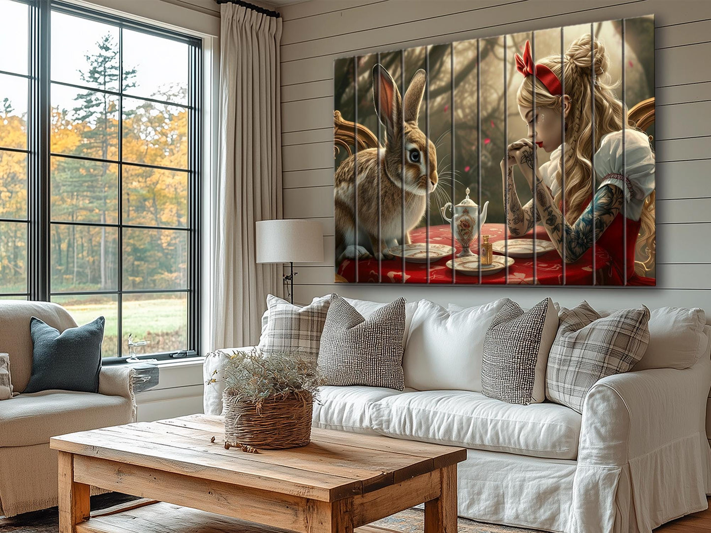 Alice in Wonderland Print – Abstract Wood Wall Art on Natural Plank Decor