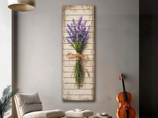 Rustic Wood Wall Art – Lavender Bouquet Painting on Wood – Vintage Botanical Decor