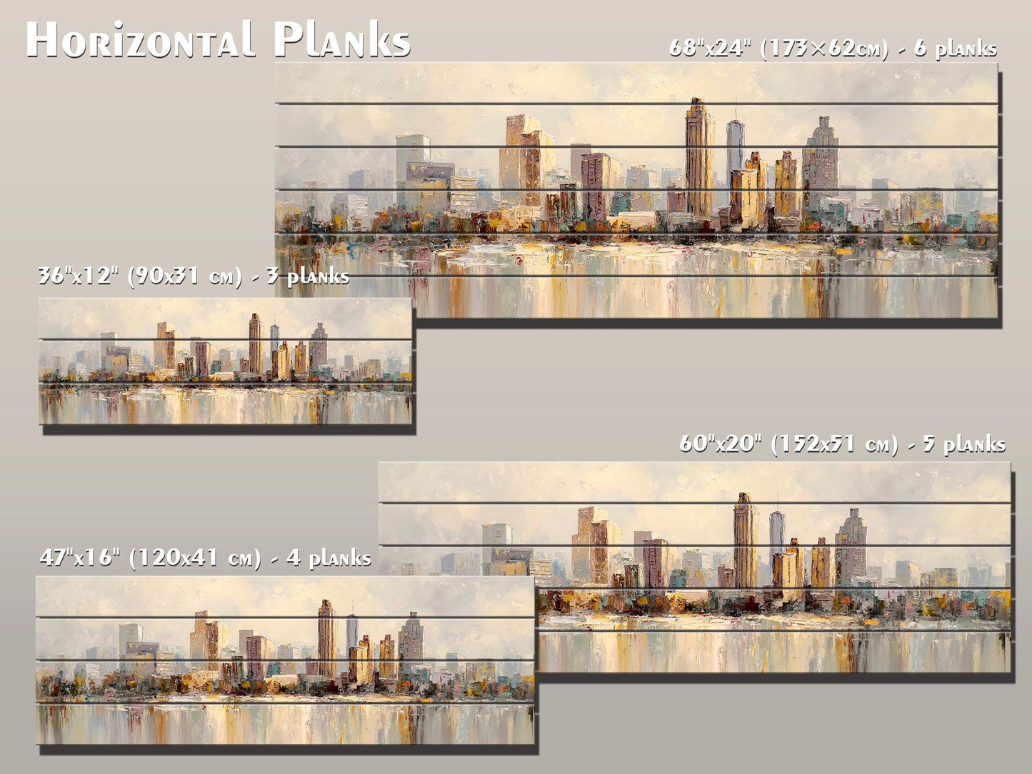 Atlanta Skyline Wood Print – Rustic Wall Art | Beige Farmhouse Decor on Distressed Wood