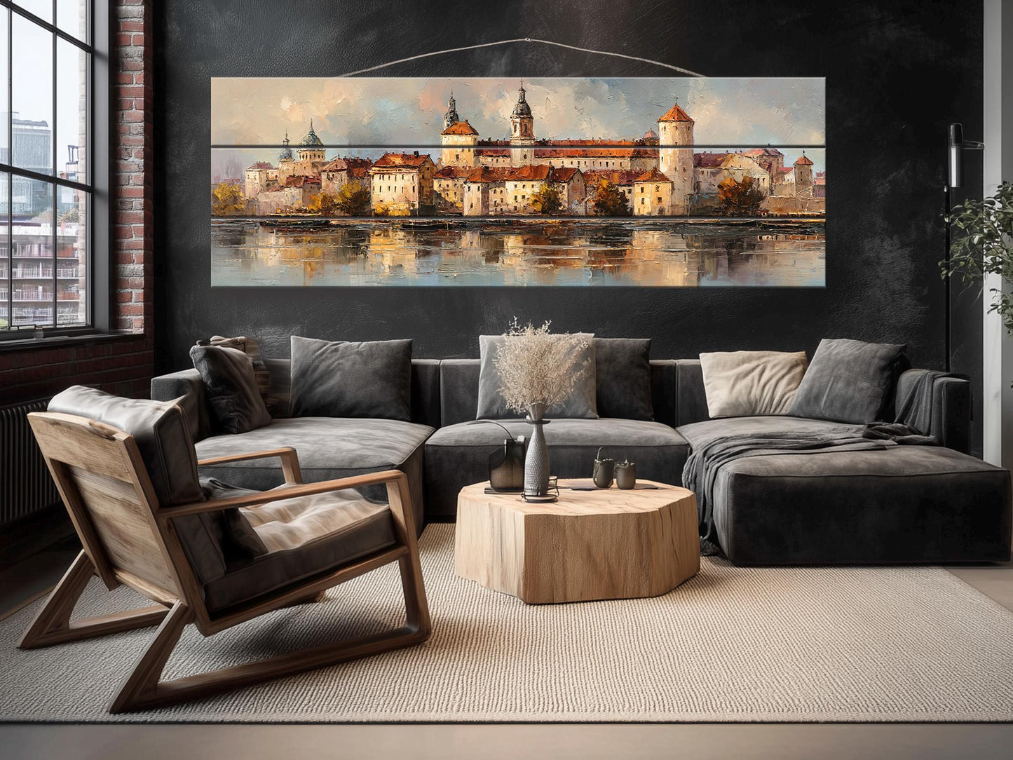 Krakow Skyline Wood Print – Rustic Wall Art With Castle River Painting On Distressed Wood