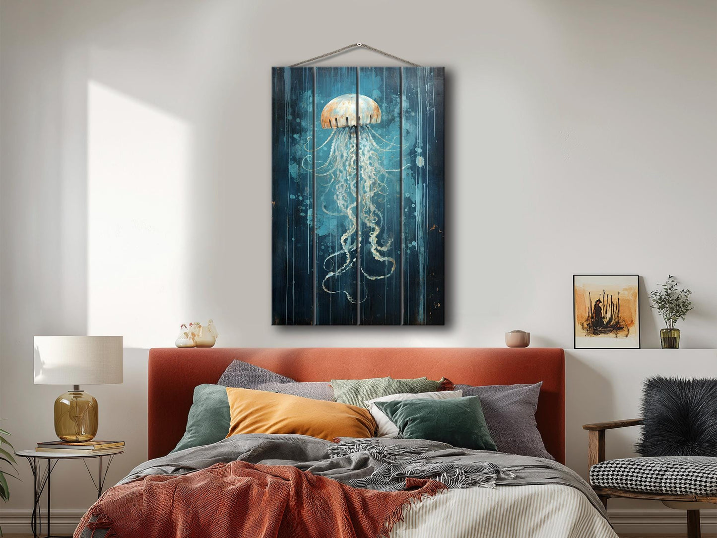 Rustic Wall Art – Natural Wood Jellyfish Print | Fade Resistant, Ready to Hang