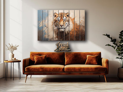 Tiger Wood Wall Art – Natural Wood Print | Abstract Tiger Print Wooden Decor