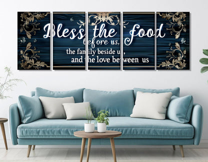 Bless the Food Canvas Print – Family Blessing Print | Framed Canvas Art Kitchen Wall Decor