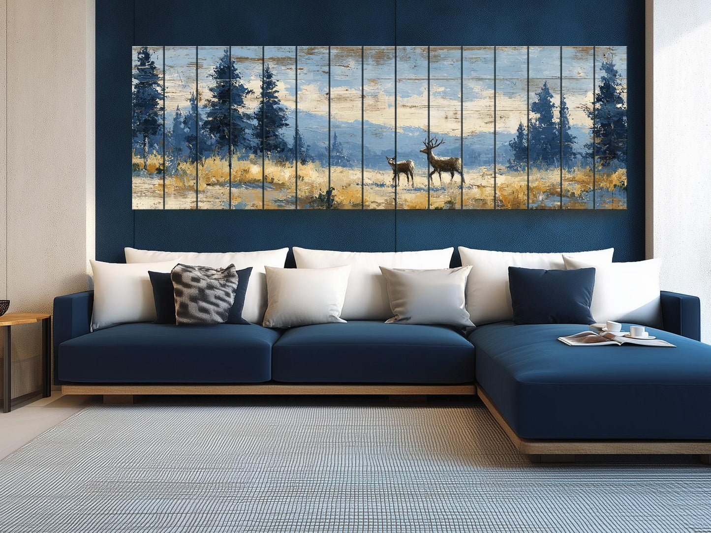 Deer Wood Art – Rustic Cabin Decor | Handcrafted Natural Wood Print with Meadow Deer Painting