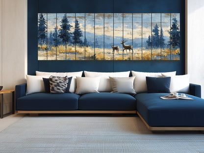 Deer Wood Art – Rustic Cabin Decor | Handcrafted Natural Wood Print with Meadow Deer Painting