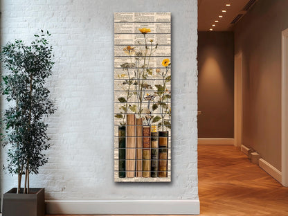 Wildflowers Wood Print – Rustic Botanical Wall Art on Natural Wood Grain